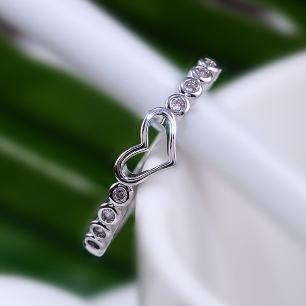 Super Lovely Heart Sweet Many Tiny Zircon Filled Silver Ring for Women, VIP459 - Picture 3 of 8